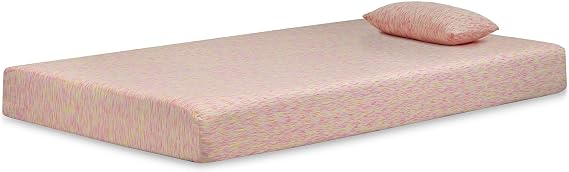Signature Design by Ashley Full Size iKidz 7 Inch Firm Memory Foam Mattress with Stretch Knit Cover & Pillow Included, Pink