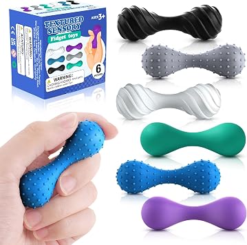 Fidget Toys for Adults Kids 6 Pack Textured Sensory Fidget Toys, Quiet Stress Relief Squeeze Fidgets for Autism ADHD, Small Desk Toy for Office, Classroom, Travel, Gifts for Teen Women Men