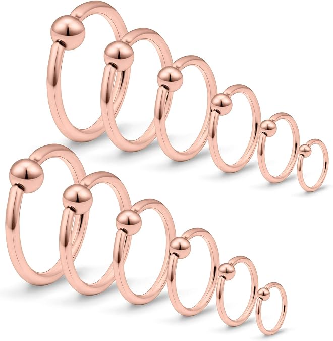 SCERRING 12PCS 16G Stainless Steel Captive Bead Ring Nose Rings Hoop Helix Daith Cartilage Tragus Earrings Nipple Eyebrow Body Piercing 6-16mm
