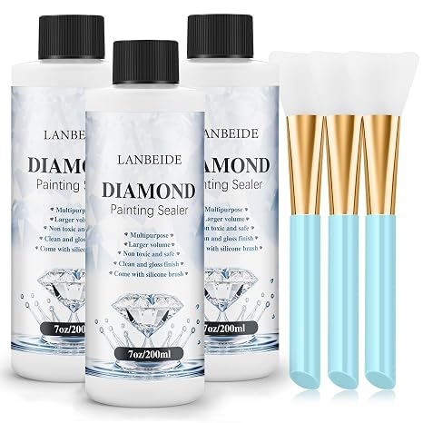 LANBEIDE Diamond Painting Sealer 200ML with Silicone Brush, 3 Pack (21 OZ)