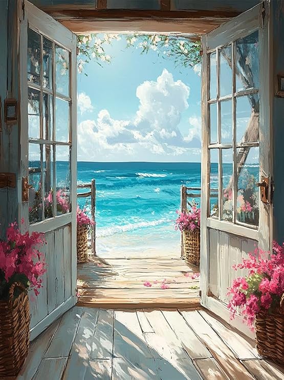 MBNTJHT Scenery Stamped Cross Stitch Kits for Adults,Landscape Beach Needlepoint Counted Cross Stitch Kits for Beginners,Prestamped Pattern Needlepoint Kit Crafts for Home Decor Gifts 12X16 Inch.