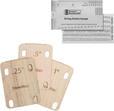 StewMac String Action Gauge & Ruler + Guitar Neck Shims Bundle, Professional Luthier Guitar Repair Tools