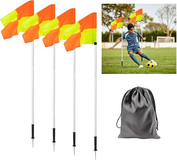 5FT Soccer Corner Flags for Soccer Field Set of 4,Storage Bag (Poles-White)