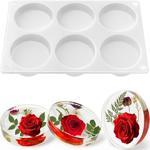 6-Cavity 4 Inches IALTMEI Deep Round Resin Coaster Molds, Upgrade Coaster Molds for Epoxy Resin, Coaster Silicone Molds for Eesin, DIY Craf Flower Bouquet Preservation