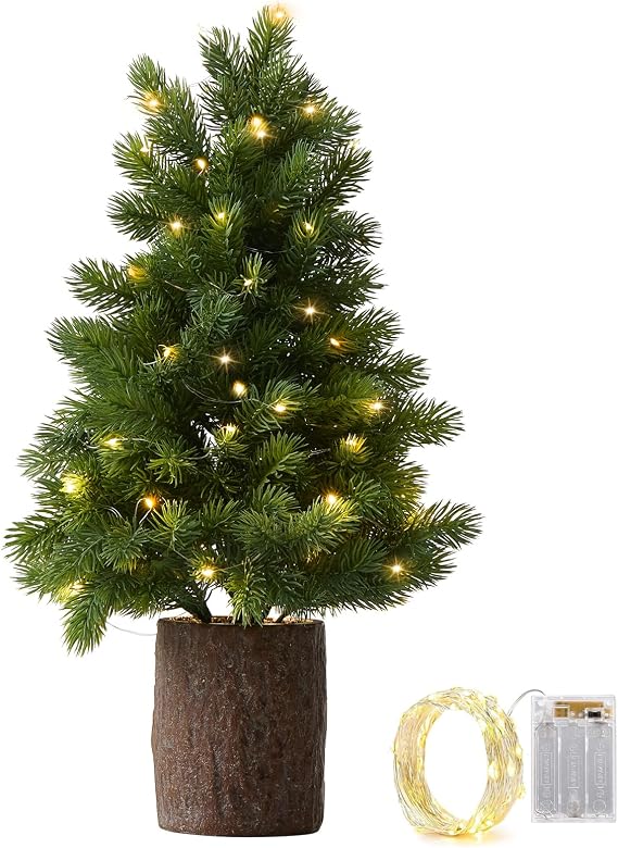19.7" Table Top Artificial Christmas Tree with Wooden Planter