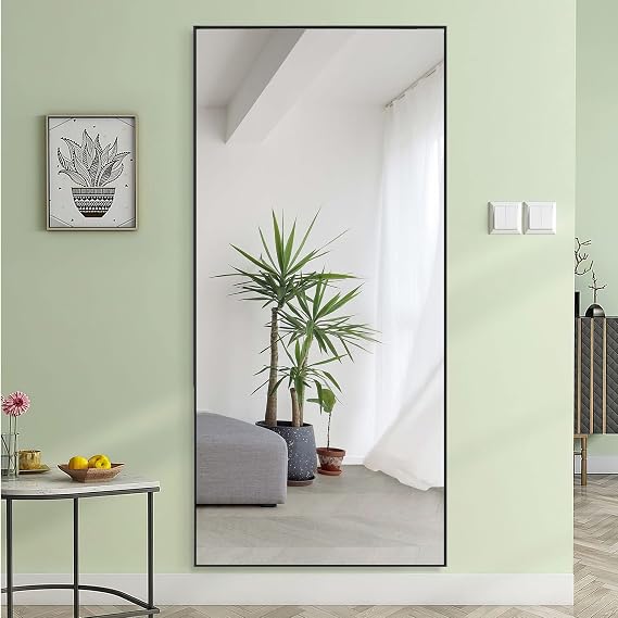 Big Mirror 7124 Full Body Mirror,Full Length Mirror with Stand,Wall Mounted Mirror with Black Thin Aluminum Alloy Frame for Bedroom,Bathroom,Living Room