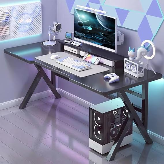 Gaming Desk, 40 Inch Computer Desk, PC Gaming Desk, Computer Game Table with X-Shaped Steel Legs with Cable Holes for Home Office Sturdy Writing Workstation L: 39.37" W: 23.62" H:29.53" Bl