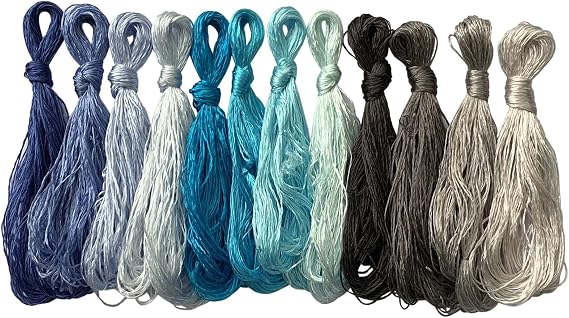 levylisa 12 Skeins Mulberry Silk Floss Embroidery Thread Floss-Cross Stitch Threads China Silk Woven Jewelry Threads DIY Sewing Kits (Blue Gradient)