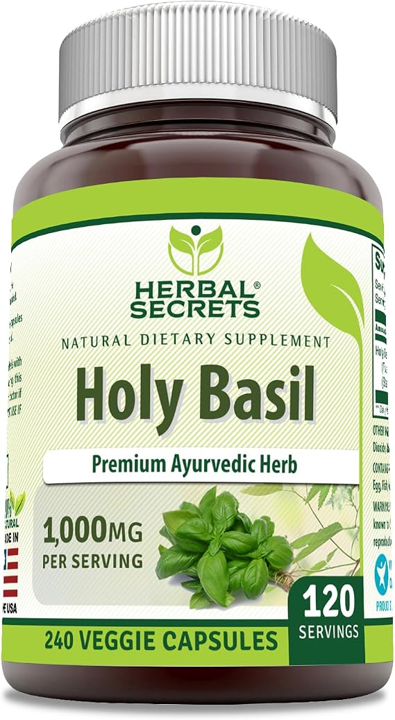 Herbal Secrets Holy Basil Supplement | 1000 Mg Per Serving | 240 Veggie Capsules | Non-GMO | Gluten Free | Made in USA