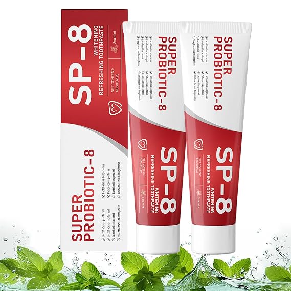 SP8 Probiotics Whitening Toothpaste, SP8 New Upgraded Fluoride-Free & Probiotic-Infused Formula, Ultra Fresh Mint for Deep Cleaning & Long-Lasting Fresh Breath,4.23oz-2-Pack