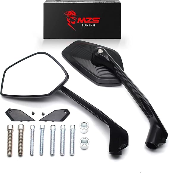 MZS Universal Motorcyle Mirrors, Aluminum Motorbike Rearview Side Handlebar Mirror for 10mm 8mm Bolts Accessories Compatible with Steeet Cruiser Touring Adventure Bike Scooter Ebike ATV