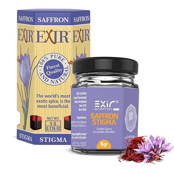 Exir Premium Spanish Saffron Threads, 5g All-Red Coupe Grade, Hand-Harvested Spice for Cooking, Baking & Beverages