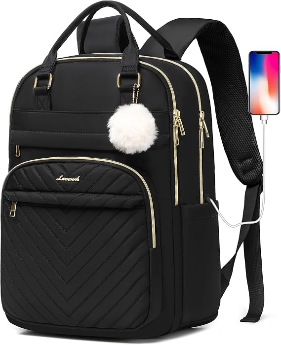 Laptop Backpack for Women School: 15.6 Inch Teens Girls College Bookbag Casual Daypack for Middle High School Student Waterproof Travel Backpacks for Teacher Nurse Business Work Bag Black
