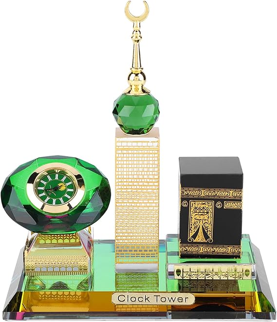Muslim Kaaba Replica Clock, Islamic Kaaba Clock Tower, Gold Plated Crystal Model, Classical Religious Architecture Home Decor Souvenir