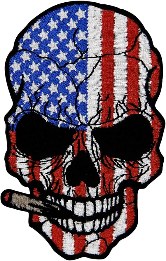 Rocking Planet USA Flag Smoking Skull Patch Embroidered Morale Applique Iron On Sew On Emblem