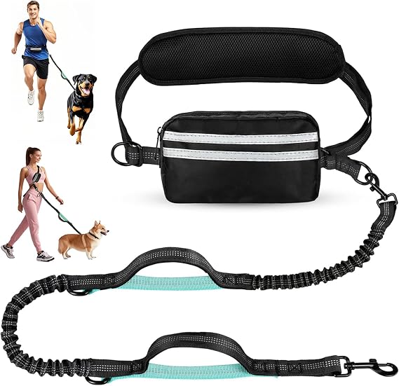 Hands Free Dog Leash No-Pull Bungee Black/Blue Large Dogs
