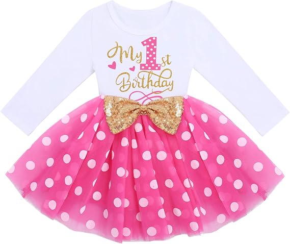 Baby Girl 1st 2nd 3rd Birthday Outfit Mouse Dress Polka Dots Tutu Skirt Cake Smash Long Sleeve Clothes for Photo Shoot