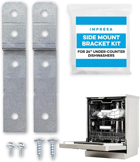 Impresa Dishwasher Side Mount Bracket Kit - Compare to DWBRACKIT1 - Silver Galvanized Steel - Compatible with Frigidaire & Electrolux Models - 2 Brackets & 4 Screws for Stone Countertops