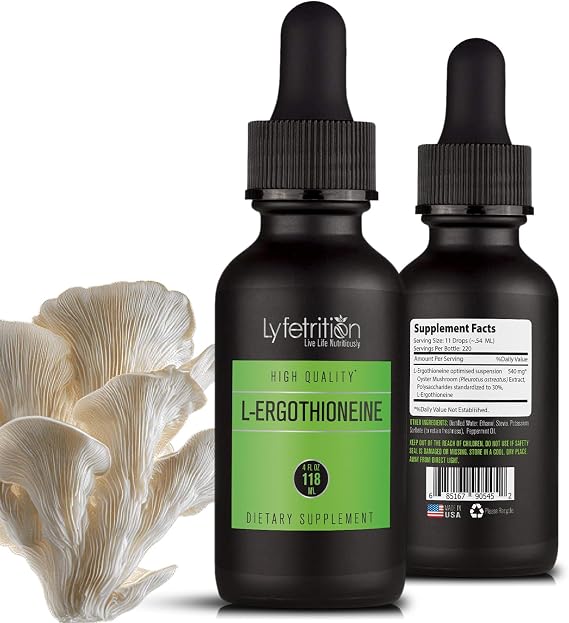Lyfetrition L-Ergothioneine Liquid Supplement 540 mg, 4 Oz Liquid,220 Servings,Made in USA,Quick Absorption,Quality Potent Ingredients,Third-Party Tested,Non-GMO,GMP Certified,Cruelty-Free Products