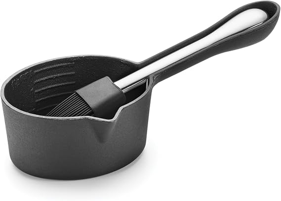 Outset Basting Pot and Brush, Cast Iron Pan and Sauce Brush