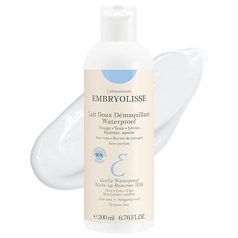 Embryolisse Gentle Makeup Remover Milk, Hydrating Face Cleanser, 6.76 Fl Oz | Make-up & Waterproof Mascara Remover for Sensitive Skin with Shea Butter & Aloe Vera, Fragrance-free for Face, Eyes & Lips