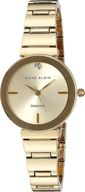 Anne Klein Women's AK/2434CHGB Diamond-Accented Gold-Tone Bracelet Watch