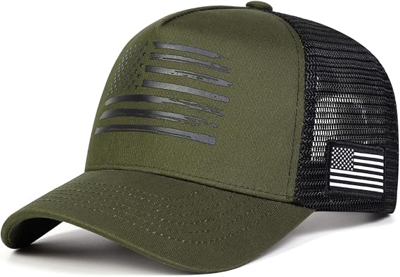 American Flag Trucker Hat, Breathable Mesh Snapback Baseball Cap for Men Women