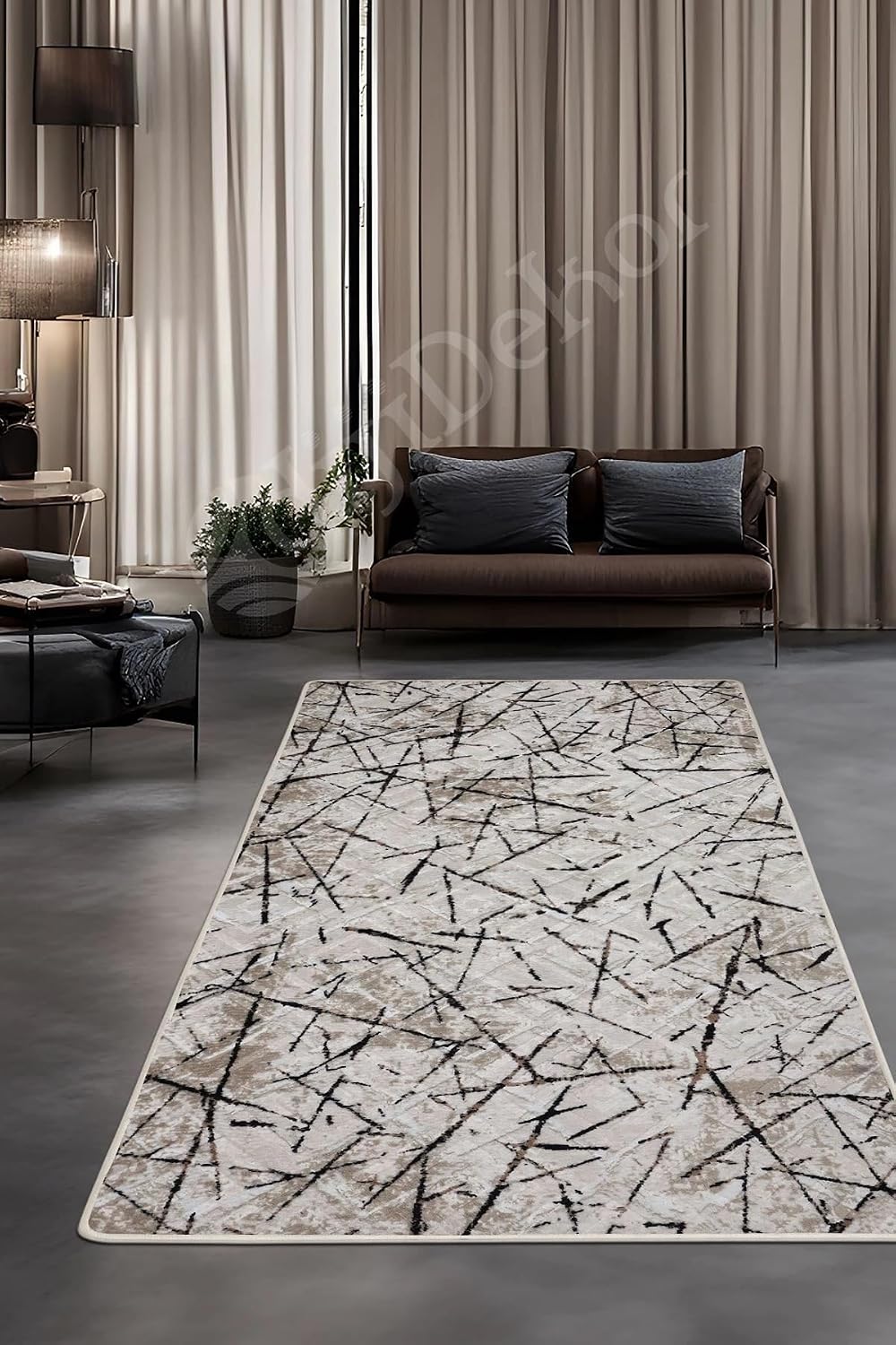 Halı Vizon Cool Karo Yıkanabilir Kaymaz Kesme Ince Yolluk Kilim Salon Halısı Modelleri, KARO-VİZON-SAÇAKSIZ, 100x300