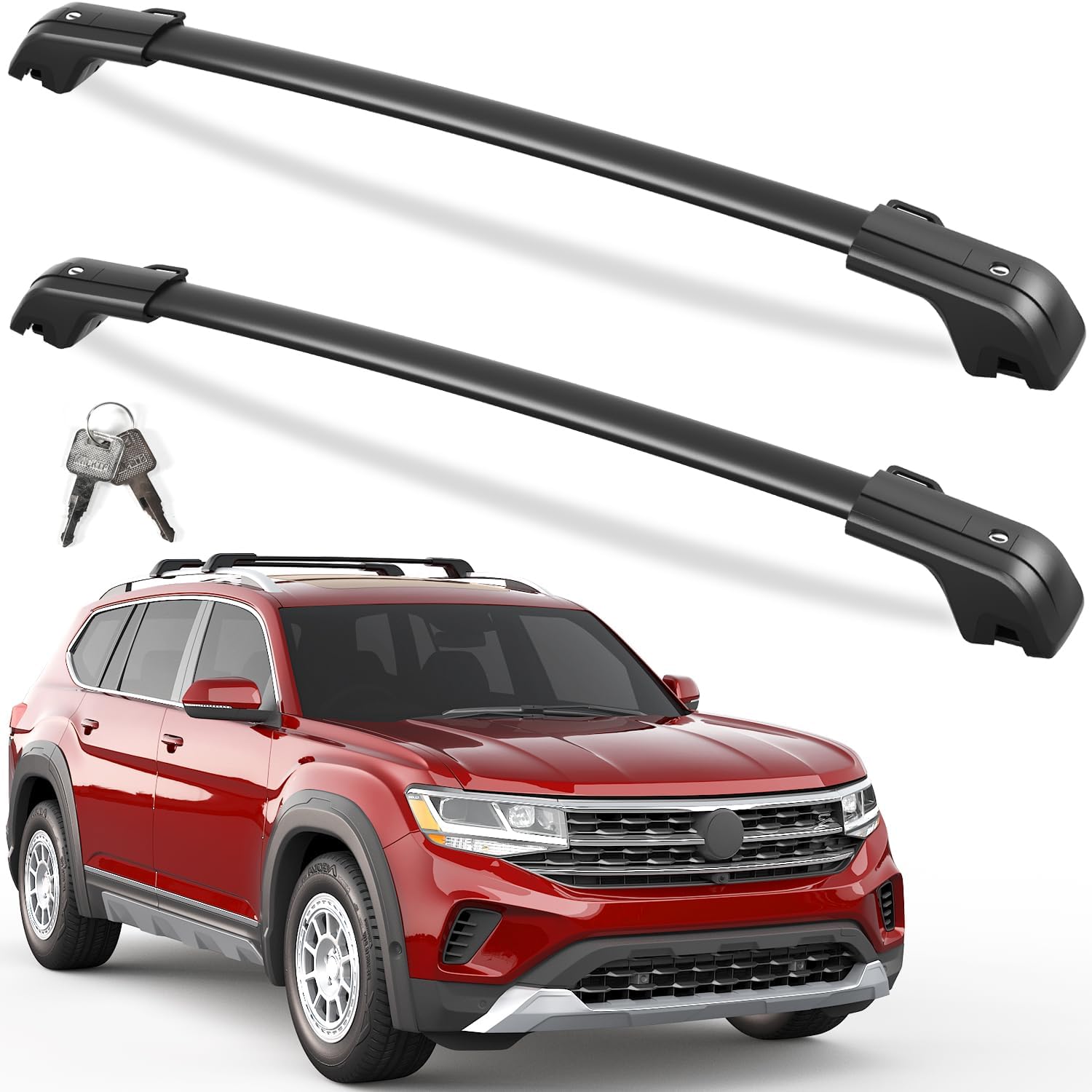 KINGGERI オールアルミルーフラッククロスバー Volkswagen VW Atlas 2017-2025 隆起したサイドレール付き Atlas Cross Sportには対応していません ロック可能な260ポンド ルーフレール クロスバー ルーフトップ ラゲッジキャリア