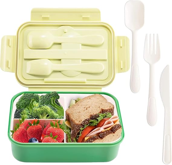 Bento Box for Adult, 1400 ML Lunch Containers for Adults, LeakProof Lunch Box with Utensils, BPA Free, 3 Compartment Bento Box Microwave Safe