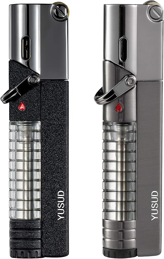 YUSUD Butane Fuel Lighter, 2 Pack Torch Jet Lighter with Visible Gas, Lockable Flame, Windproof Lighters, Unique Gifts for Men, Women