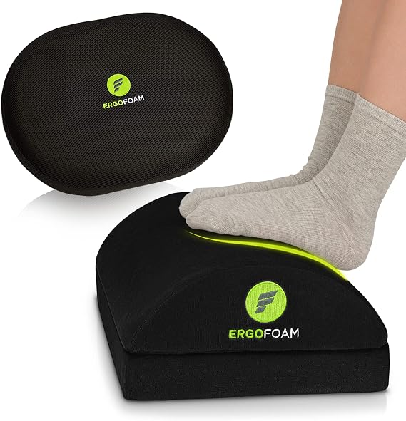 ErgoFoam Adjustable Foot Rest (Rounded, Velvet, Black) and Orthopedic Donut Pillow Bundle
