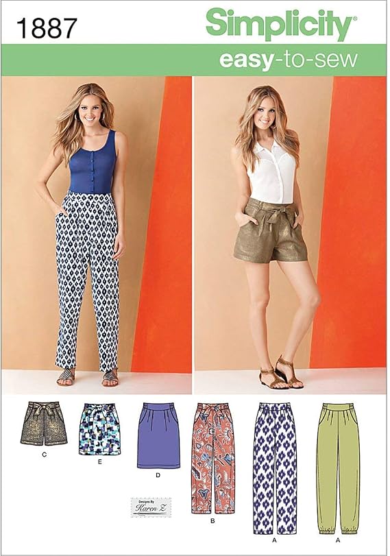 Simplicity S1887 Women's Pants, Shorts & Skirt Sewing Pattern, Pull-On Pants in Two Lengths with Shorts & Skirts, Sizes 8-16