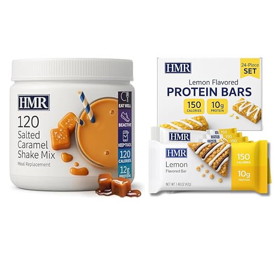 HMR 120 Shake Meal Replacement Powder (12 Servings) With Lemon Protein Bar (24 Count)