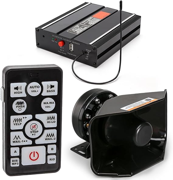 12V 200W 20 Tones Warning Emergency Siren PA System for Vehicles Truck Car SUV ATV UTV[180 Design Speaker][Wireless Remote Handheld Microphone][2 x 10A Switches]