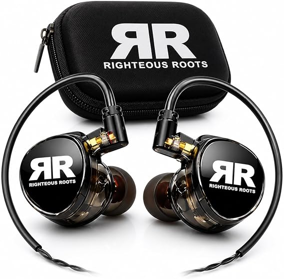 Righteous Roots RR-EV1 Professional Dual Driver in-Ear Monitors (IEM) with Carrying Case Stage Earphones for Musicians, Worship Teams & Audio Engineers High Fidelity Sound Isolation (1 Pair)