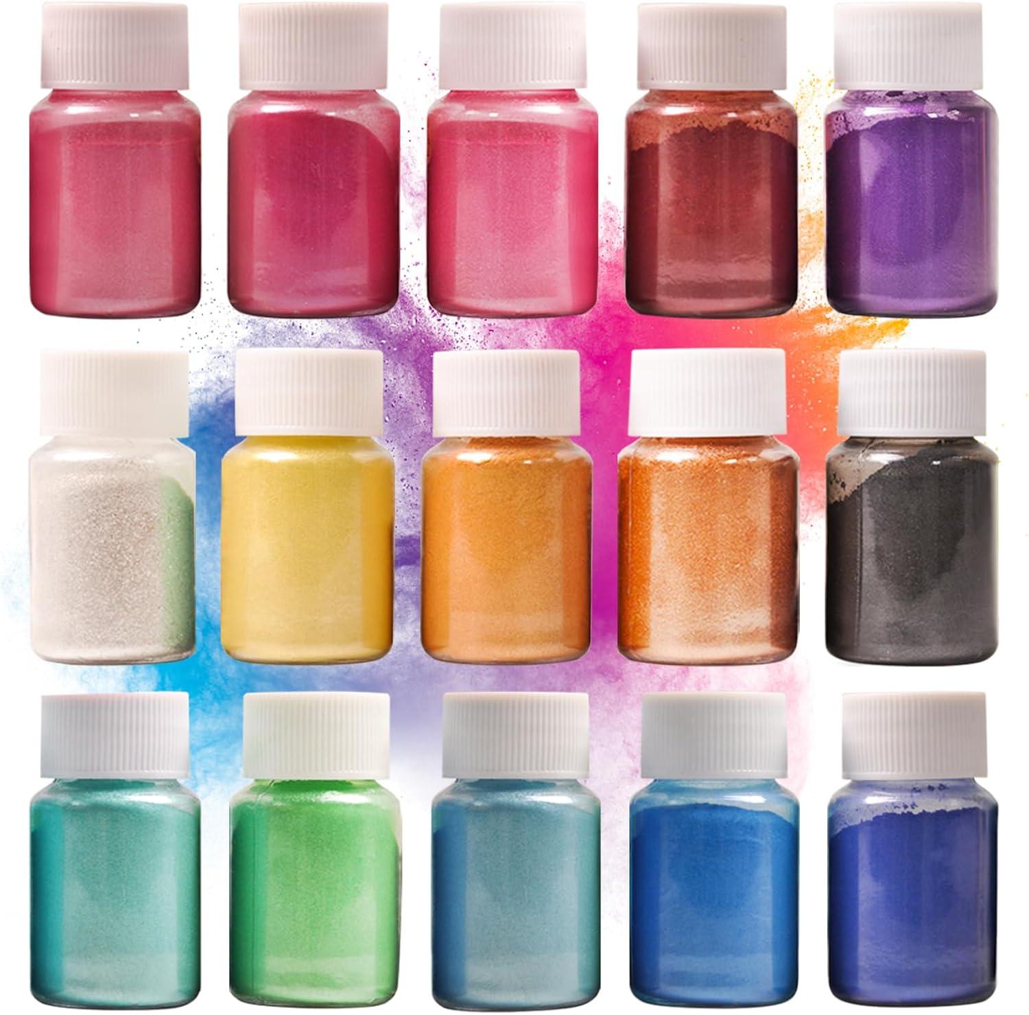 DEWEL Mica Powders for Epoxy Resin, 15 Colors Pearlescent Powder 10g0.35oz Each Color, Mica Pigment Powder for Soap Making, Candle Making, Slime, Eye Shadow, Art Crafts and Nails