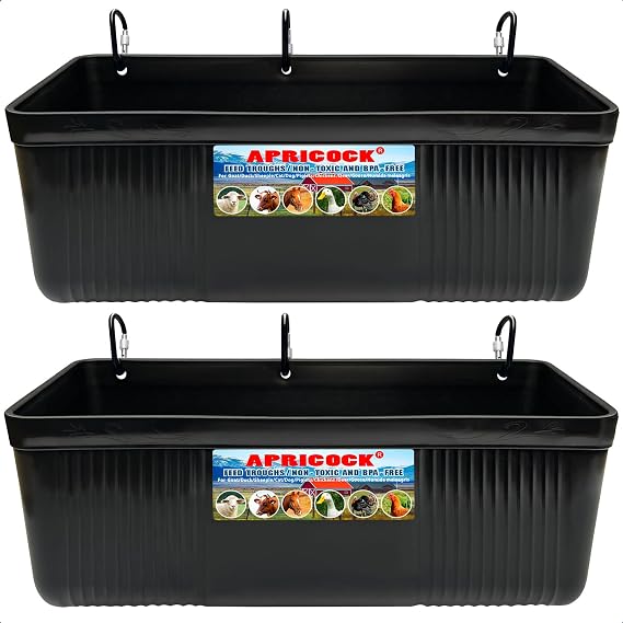 Large Feed Trough and Goat Feeder - 2 Pack Hanging Feeder with Clips, Waterer Bucket, Fence Feed Trough, Goat Supplies, 10 Quart