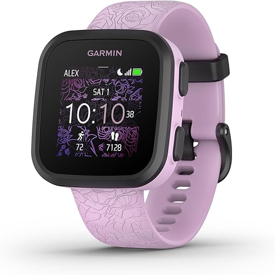 Garmin BounceTM, Kids Smartwatch, Two-Way Text and Voice Messaging, Location Tracking, Lilac Floral | Location tracking, Two-Way text and voice messaging