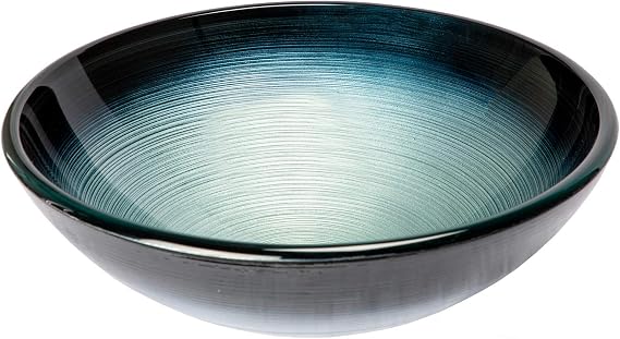 Eden Bath Silver & Blue Rings Round Glass Sink Bowl Bathroom Vessel Sink for Vanity Top