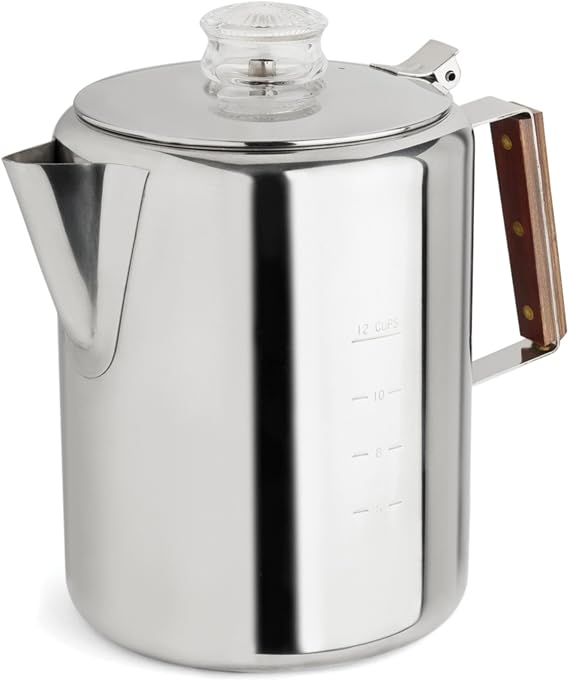 Tops 55705 Rapid Brew Stovetop Coffee Percolator, Stainless Steel, 2-12, 12-Cup, No Color