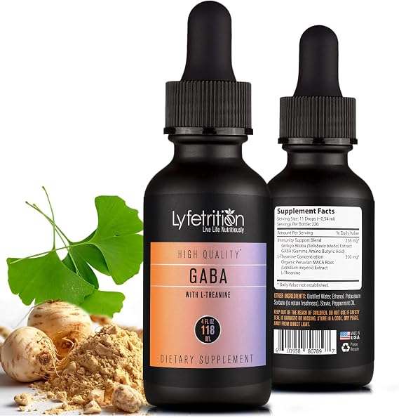 Lyfetrition GABA with L-Theanine, Ginkgo Biloba (Salisburia biloba) Extract, Organic Peruvian MACA Root (Lepidium meyenii) Extract, 118 ml, 4 FL Oz Liquid, 220 Servings, Made in USA, Quick Absorption