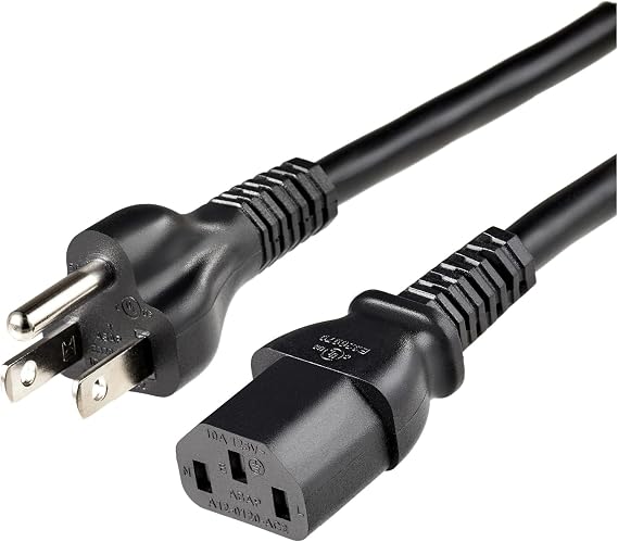 Amazon Basics Replacement Power Cord for Computer, Monitor, TV, Printer, PC, 3 Prong, 18 AWG, 125 Volts, 10 Feet, Black