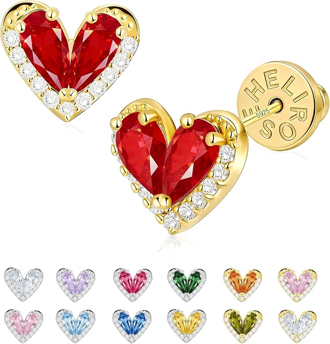 Heart Earrings for Women, 925 Sterling Silver Stud Earrings