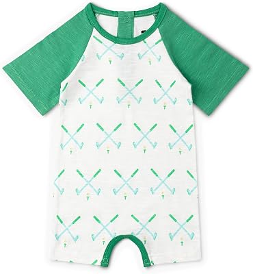 monica  andy Shorty Little Slugger Romper, 100% Organic Baby Clothes for Boys, Sizes For Preemie, Newborn & Infant