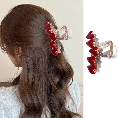 1pcs Heart Claw Hair -Valentines Day Red Heart Hair Claw Clips, Cute Hair Clips for Women, Valentines Day Hair Accessories Acrylic Shark Clip for ThinThick Hair Perfect Gifts for Girls Women