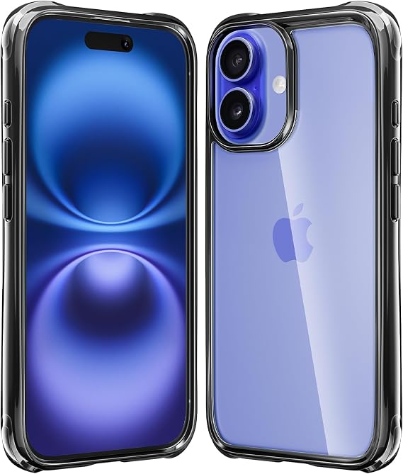 Mkeke for iPhone 16 Case, [Not Yellowing] [16FT Military-Grade Drop Protection], Slim Clear iPhone 16 Case for Apple 16 with Shockproof Bumper 2024 - Black