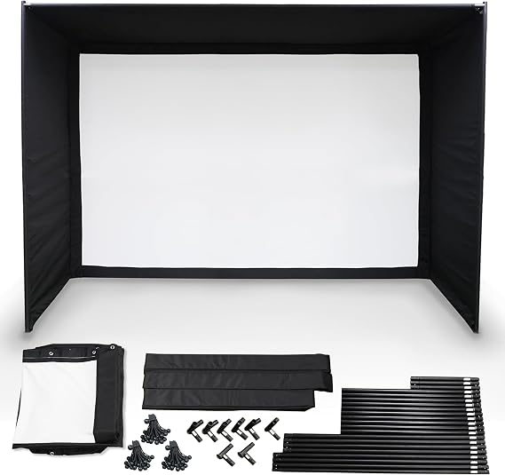 Golf Simulator Enclosure with Impact Screen | Impact Absorption Screen, Foam Pole Padding & Bungee Hanging, Easy Assembly, Compatible with Golf Projector & Launch Monitor