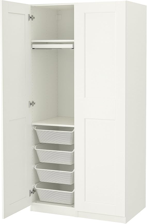 PAX/GRIMO wardrobe combination, 100x60x201 cm, white/white