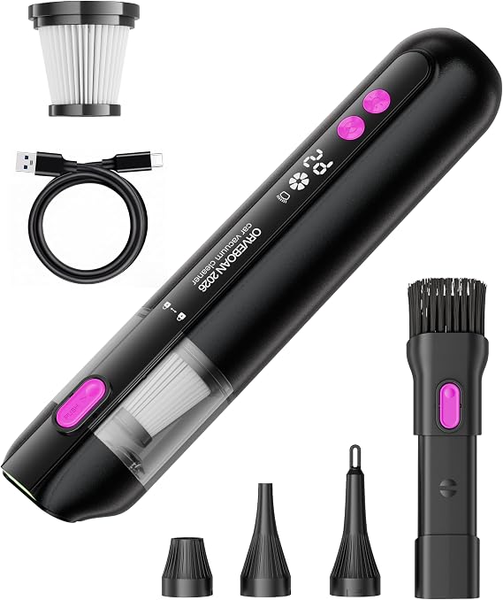 15000Pa 4-in-1 Cordless Handheld Car Vacuum Cleaner | Green LED dust light, battery display, USB-C charging and washable HEPA filter for car interiors, pet hair and gaps